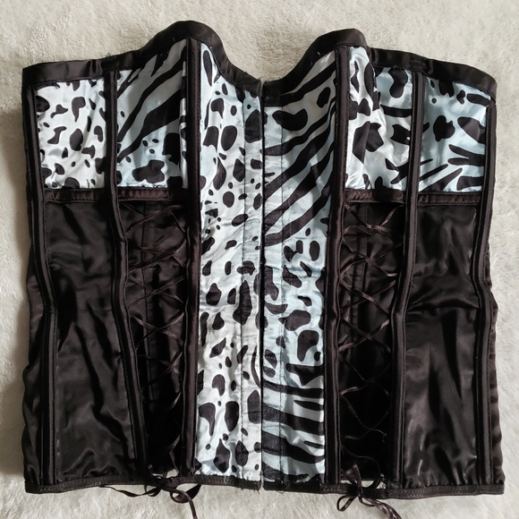 Y2K Vintage Blue Black Satin Strappy Spotted Animal Print Coset - Picture 7 of 17